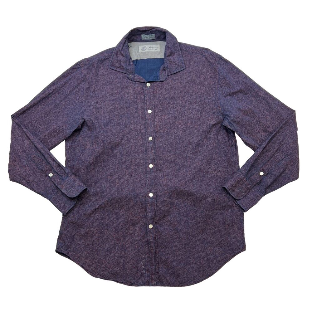 Hayati Dress Shirt Men Large Navy Red Spot Printed Cotton Long Sleeve Button Up